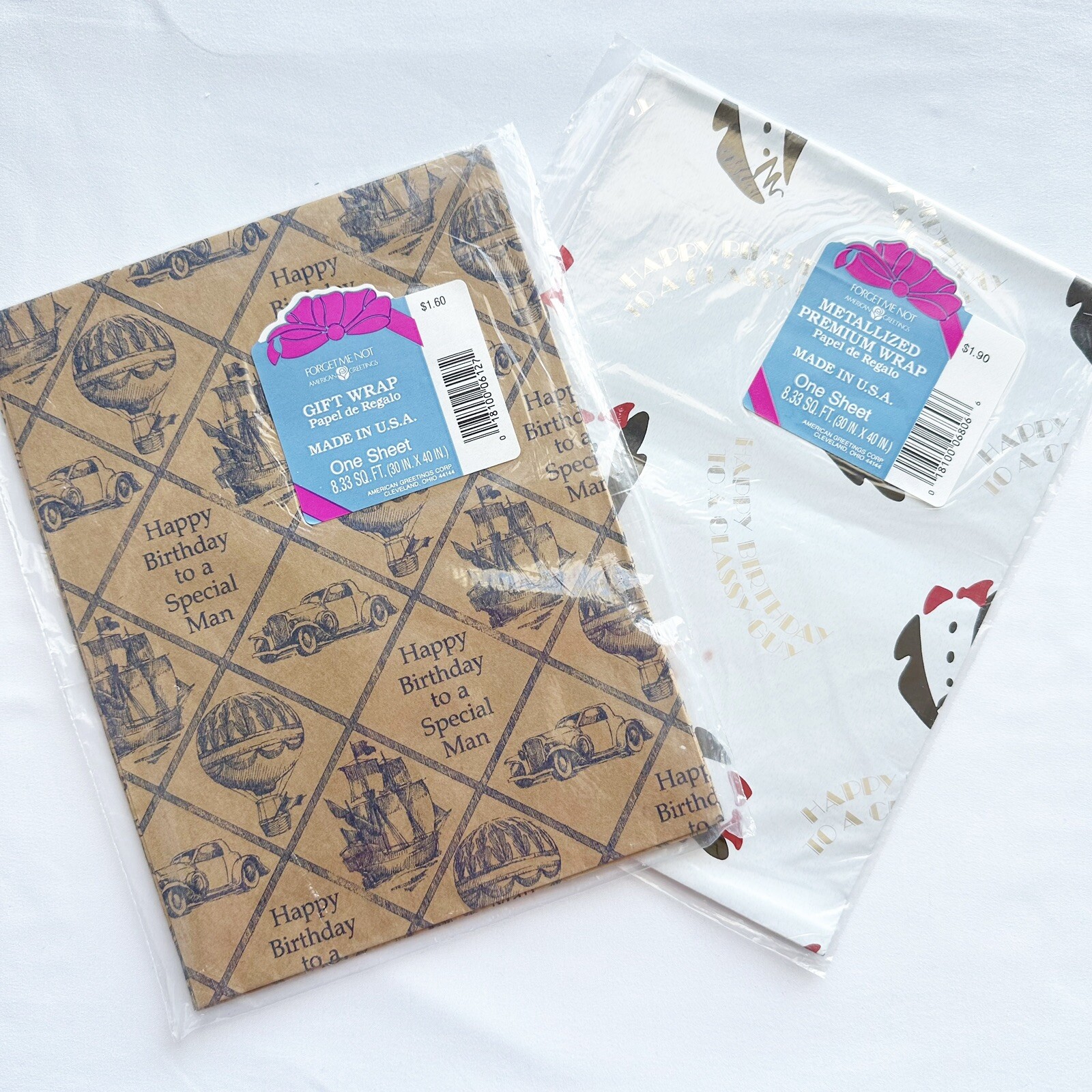 VTG American Greetings Forget me Not Happy Birthday Guy Wrapping Paper Lot of 2 VTG American Greetings Forget me Not Happy Birthday Guy Wrapping Paper Lot of 2