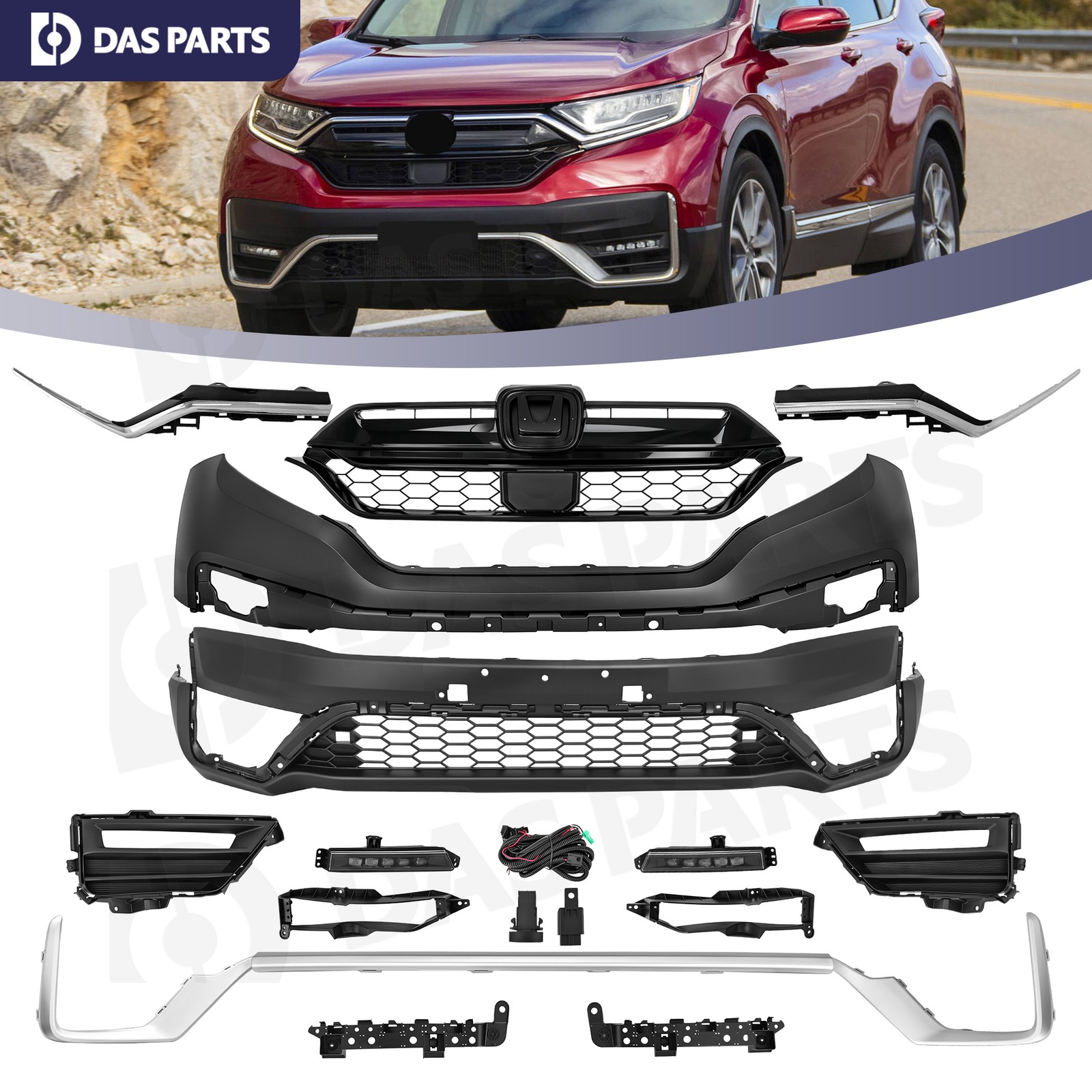 For 2020-2022 Honda CR-V Complete Front Bumper Cover Kit W/ Grille & Fog Lights