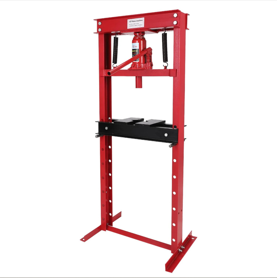 Ga.rvee 12 Ton Hydraulic Shop Press, H-Frame, Adjustable Height, Press Plates Ga.rvee 12 Ton Hydraulic Shop Press, H-Frame, Adjustable Height, Press Plates