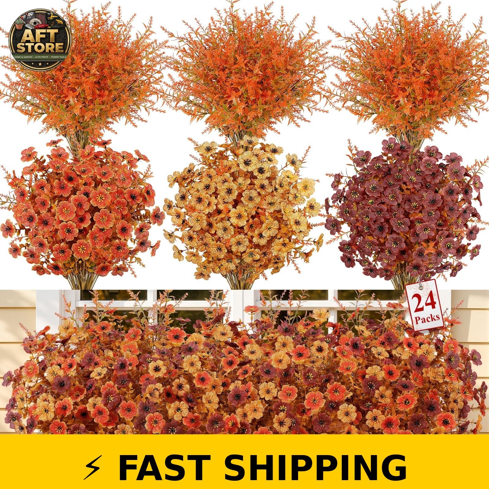 SHareconn 24Pcs UV Resistant Artificial Fall Flowers for Outdoors SHareconn 24Pcs UV Resistant Artificial Fall Flowers for Outdoors