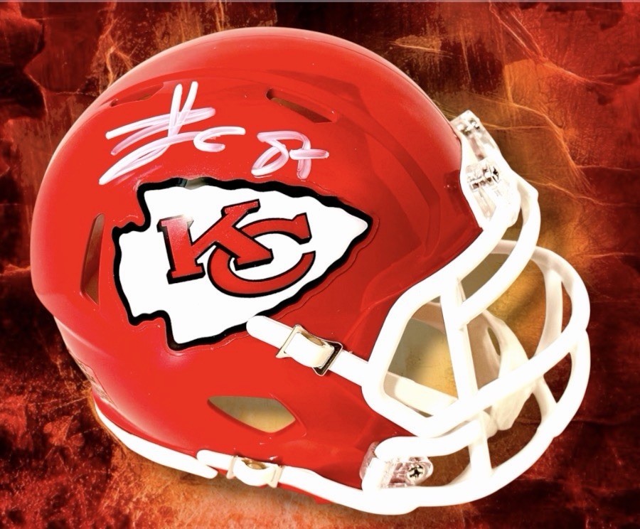 TRAVIS KELCE AUTOGRAPHED SIGNED KANSAS CITY CHIEFS FOOTBALL MINI HELMET wAP/COA
