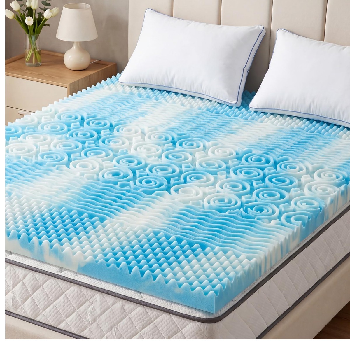 DUMOS Full 3 Inch Gel Memory Foam Mattress Topper, 5-Zone Support, Blue DUMOS Full 3 Inch Gel Memory Foam Mattress Topper, 5-Zone Support, Blue