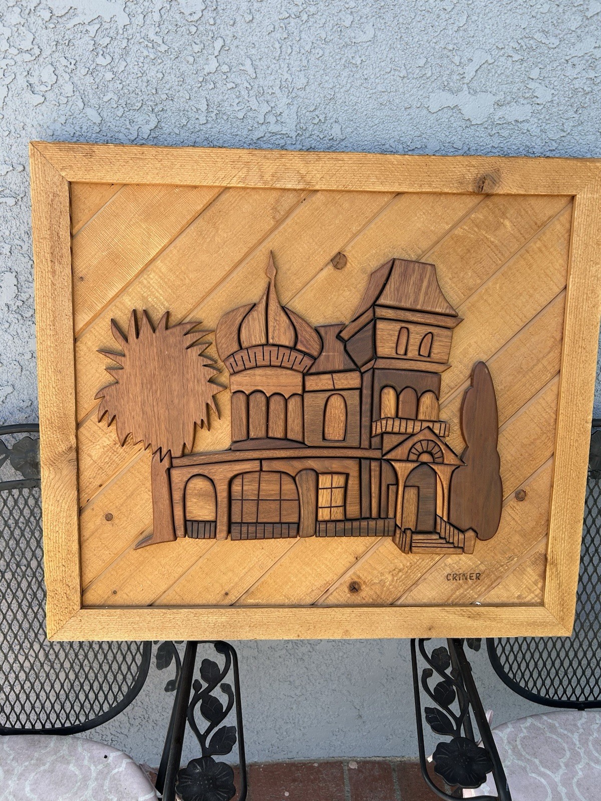 Vintage Dave Criner Assemblage of Hardwoods Intarsia House & Tree Dimensions 27” Vintage Dave Criner Assemblage of Hardwoods Intarsia House & Tree Dimensions 27”