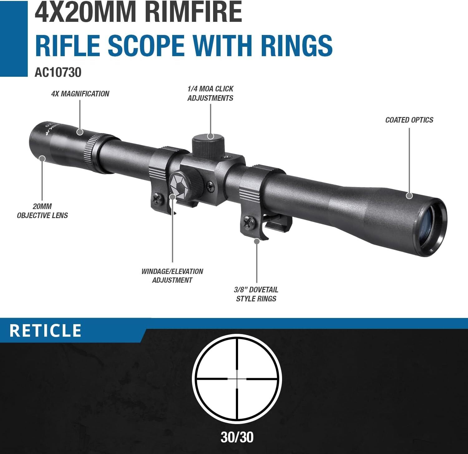 Barska 4x20 Rimfire Reticle Parallax Free 50 Yards Riflescope Range With Rings Barska 4x20 Rimfire Reticle Parallax Free 50 Yards Riflescope Range With Rings