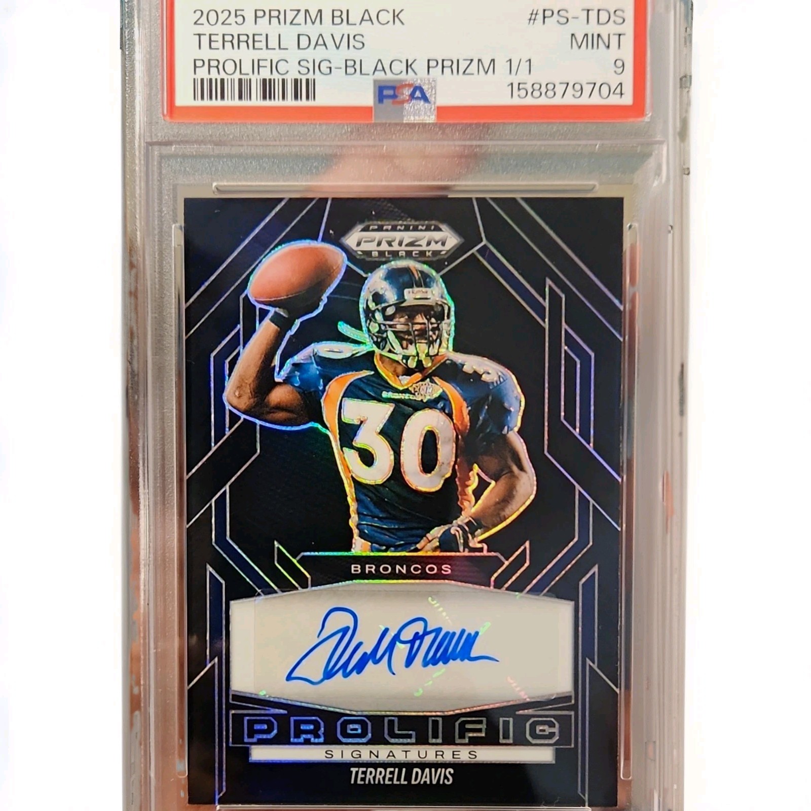 2025 Prizm Black Terrell Davis Prolific BLACK Signatures 1/1 Auto PSA 9 2025 Prizm Black Terrell Davis Prolific BLACK Signatures 1/1 Auto PSA 9