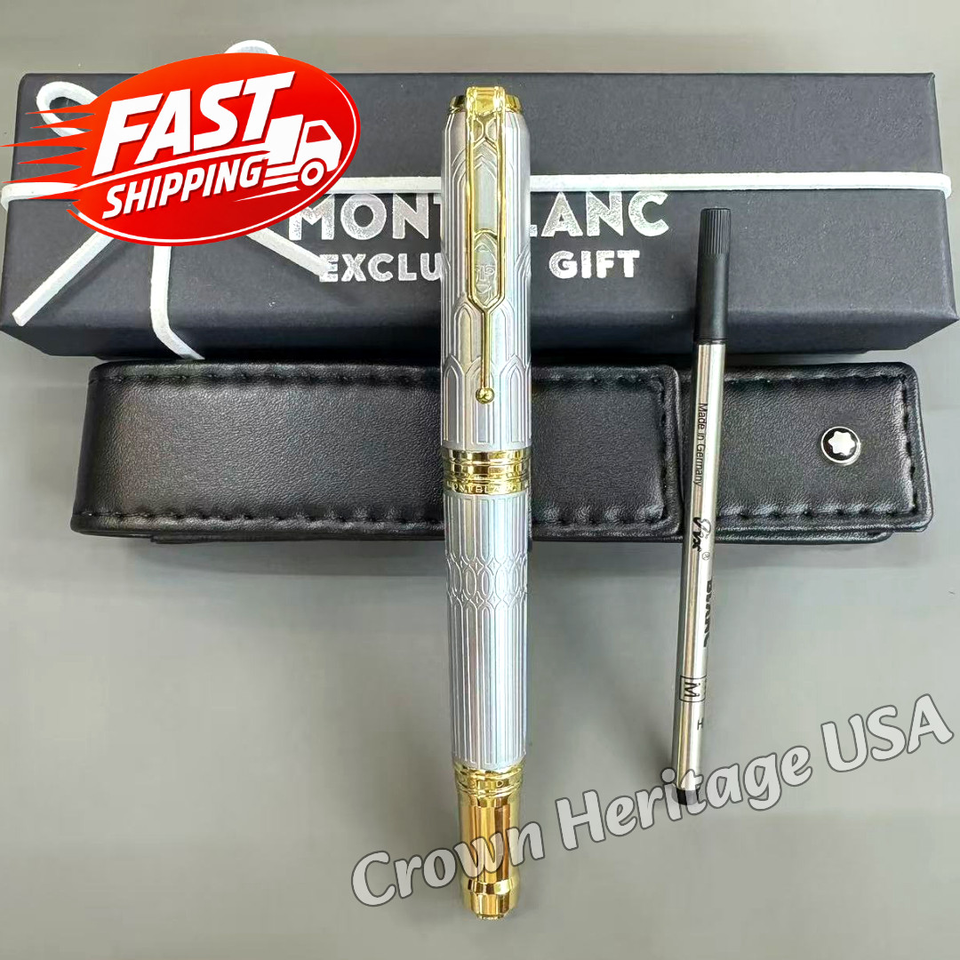 MONTBLANC Victor Hugo Writers Edition Silver/Gold Rollerball Pen, Box & Refill