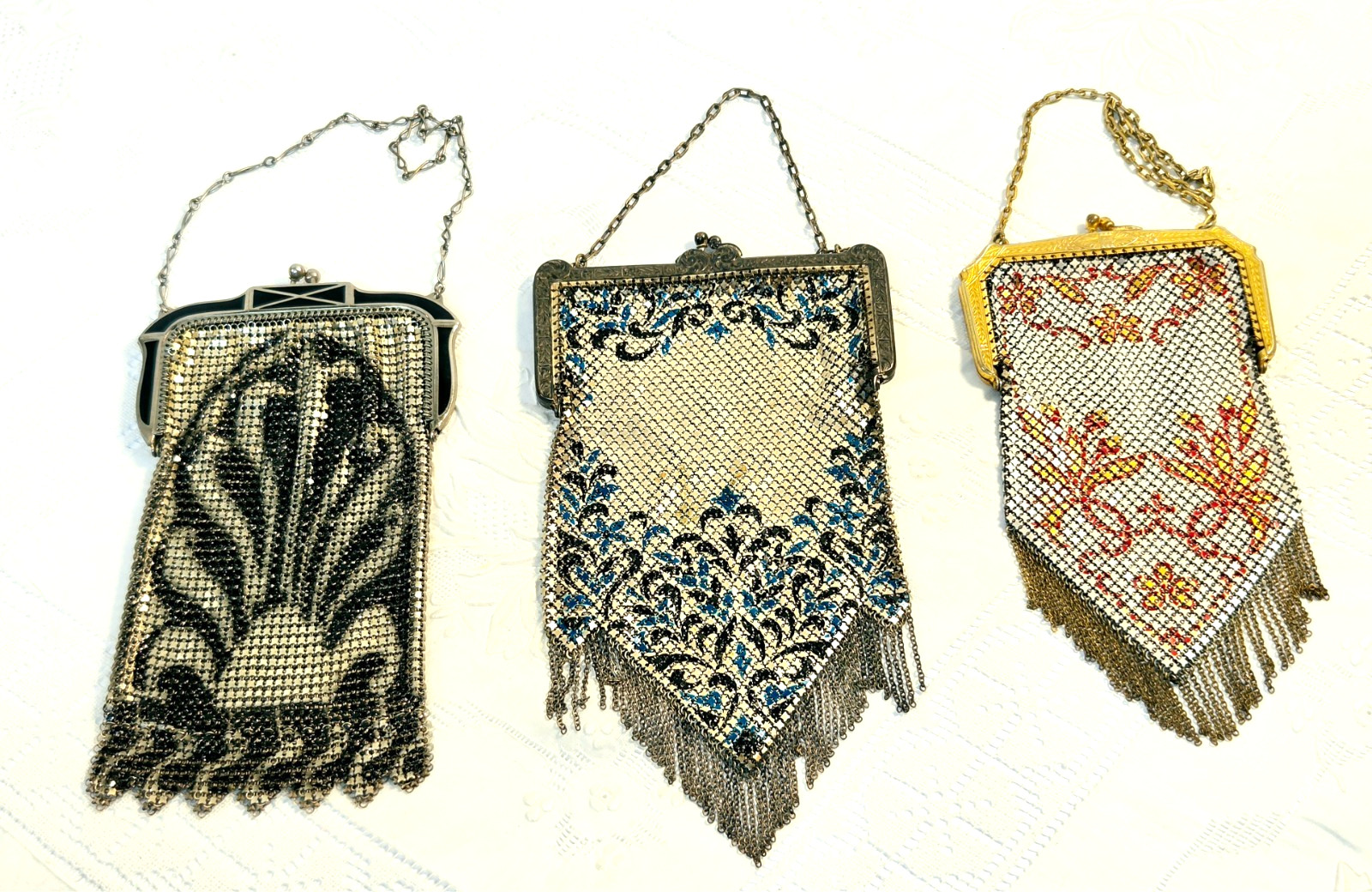 #43 Purses Lot of 3 1920s Metal Mesh 2 Mandalain 1 Whiting Davis