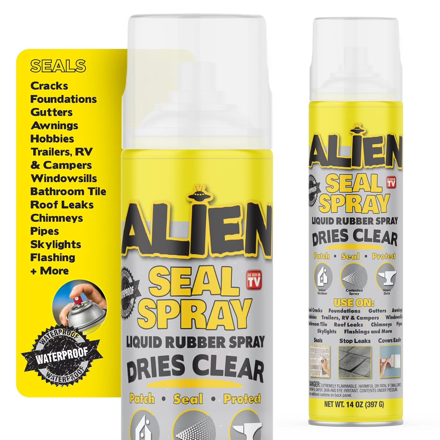 Alien Waterproof Sealant Spray Clear Caulk 14 oz Liquid Rubber Indoor Outdoor
