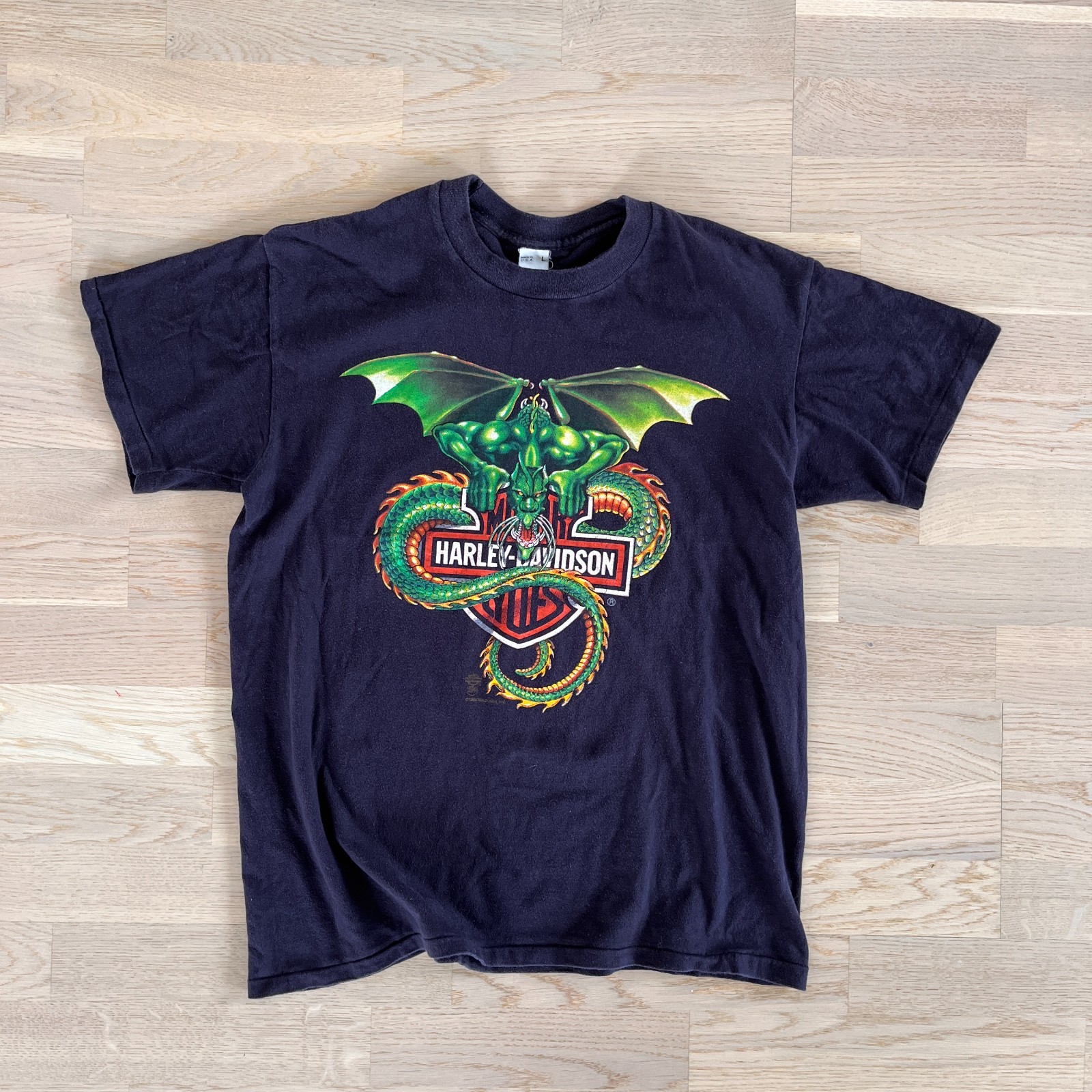 VTG Harley Davidson Dragon Eagle 3D Emblem T-Shirt Dave Gardner 1984 Holoubek