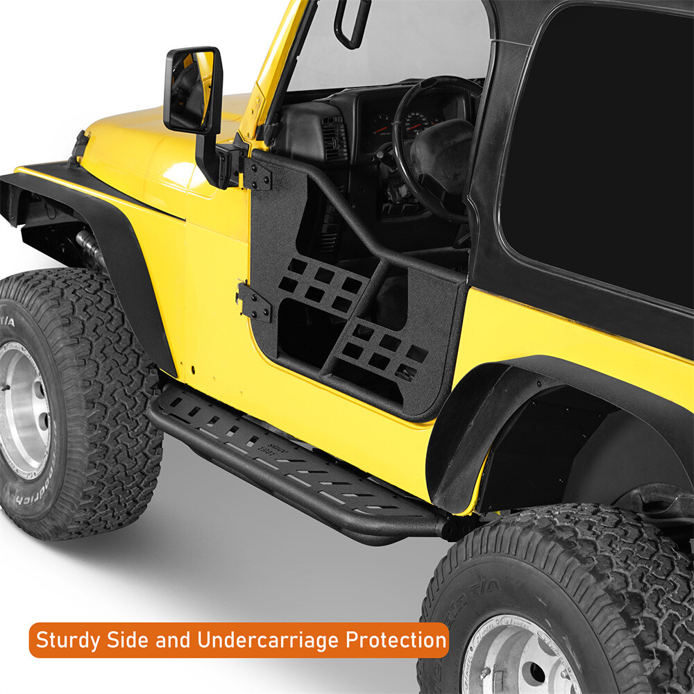 2Pc Steel Rock Guards Side Steps Armor Running Boards For 97-06 Jeep Wrangler TJ