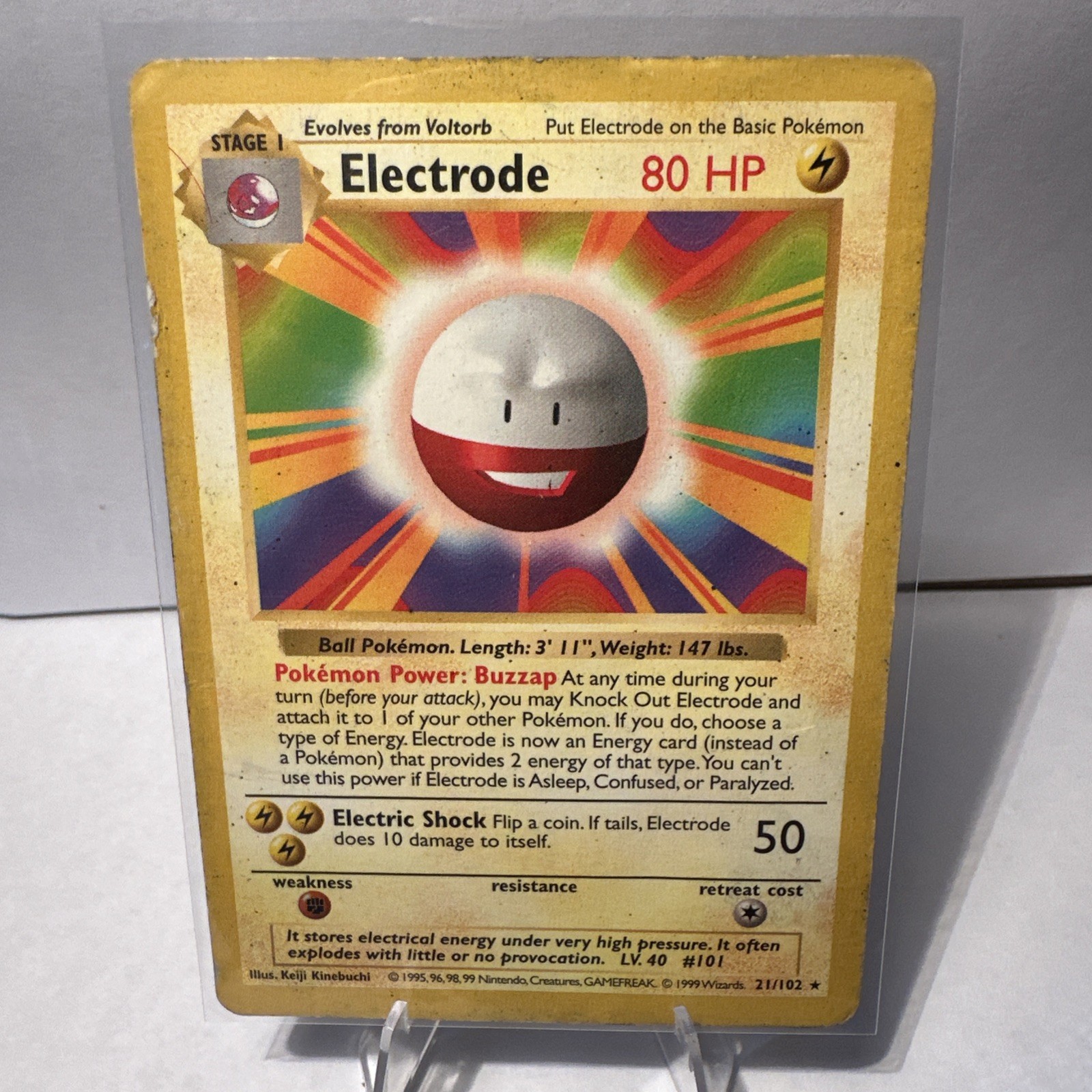 1999 Pokemon Electrode 21/102 Shadowless Base Set Rare WOTC HP 1999 Pokemon Electrode 21/102 Shadowless Base Set Rare WOTC HP