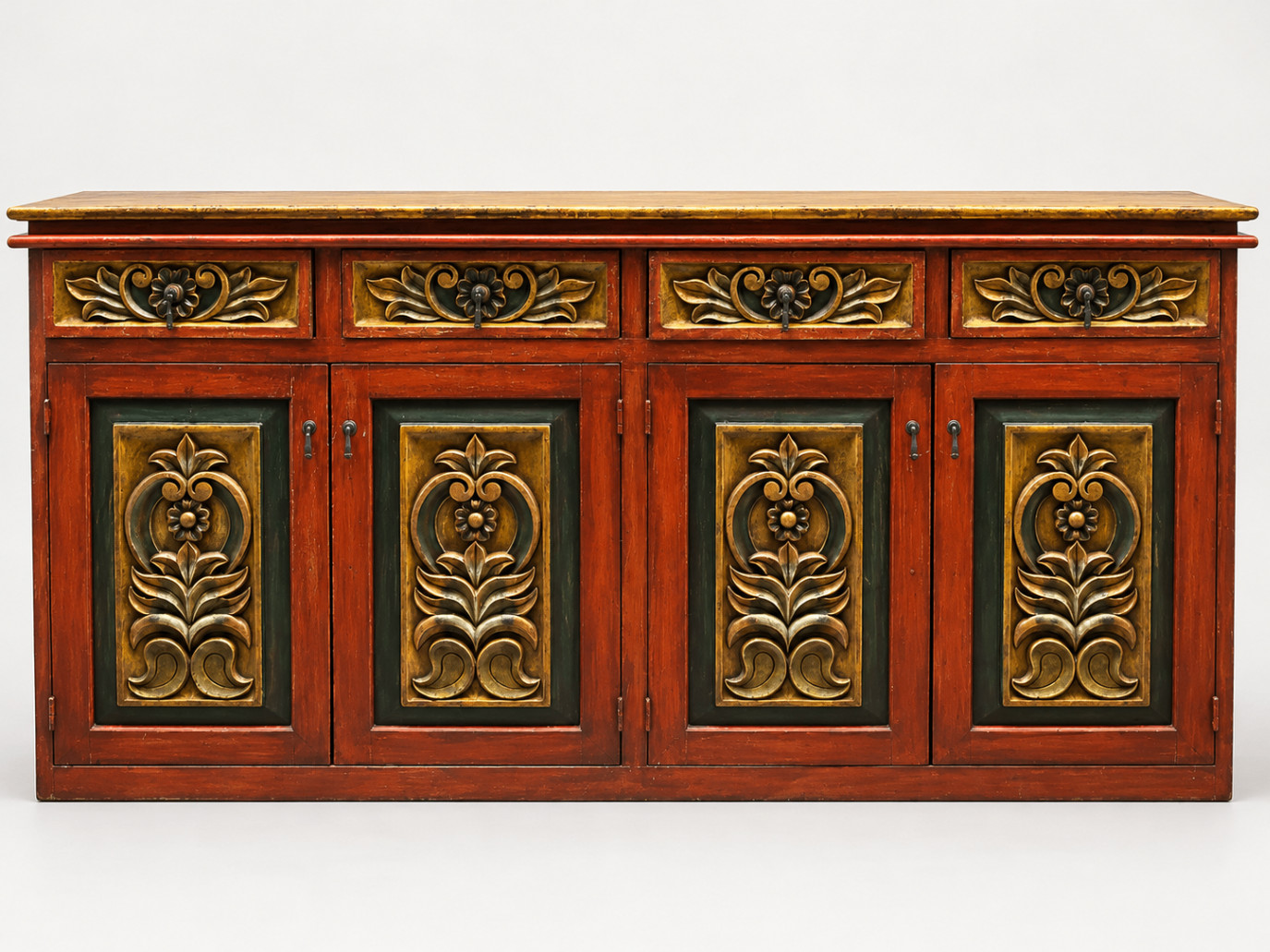 Antique Hand Carved Wood Sideboard Ornate Floral Buffet Cabinet