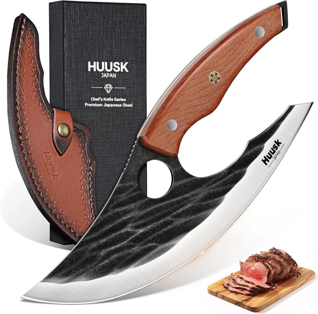 Huusk Japan Ulu Knife with Sheath - Christmas Gift for Men and Women - Hand Forg Huusk Japan Ulu Knife with Sheath - Christmas Gift for Men and Women - Hand Forg