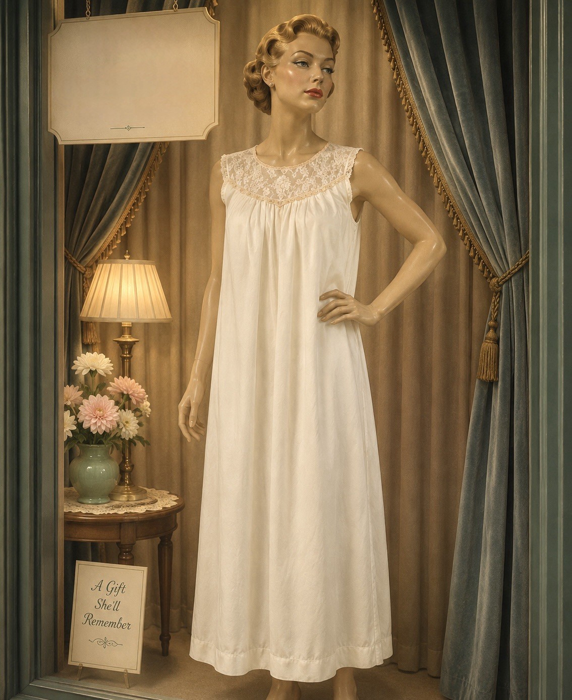 Vintage Barbizon Butter Yellow Lace Yoke Nightgown | 1950s 1960s Satin De Luxe