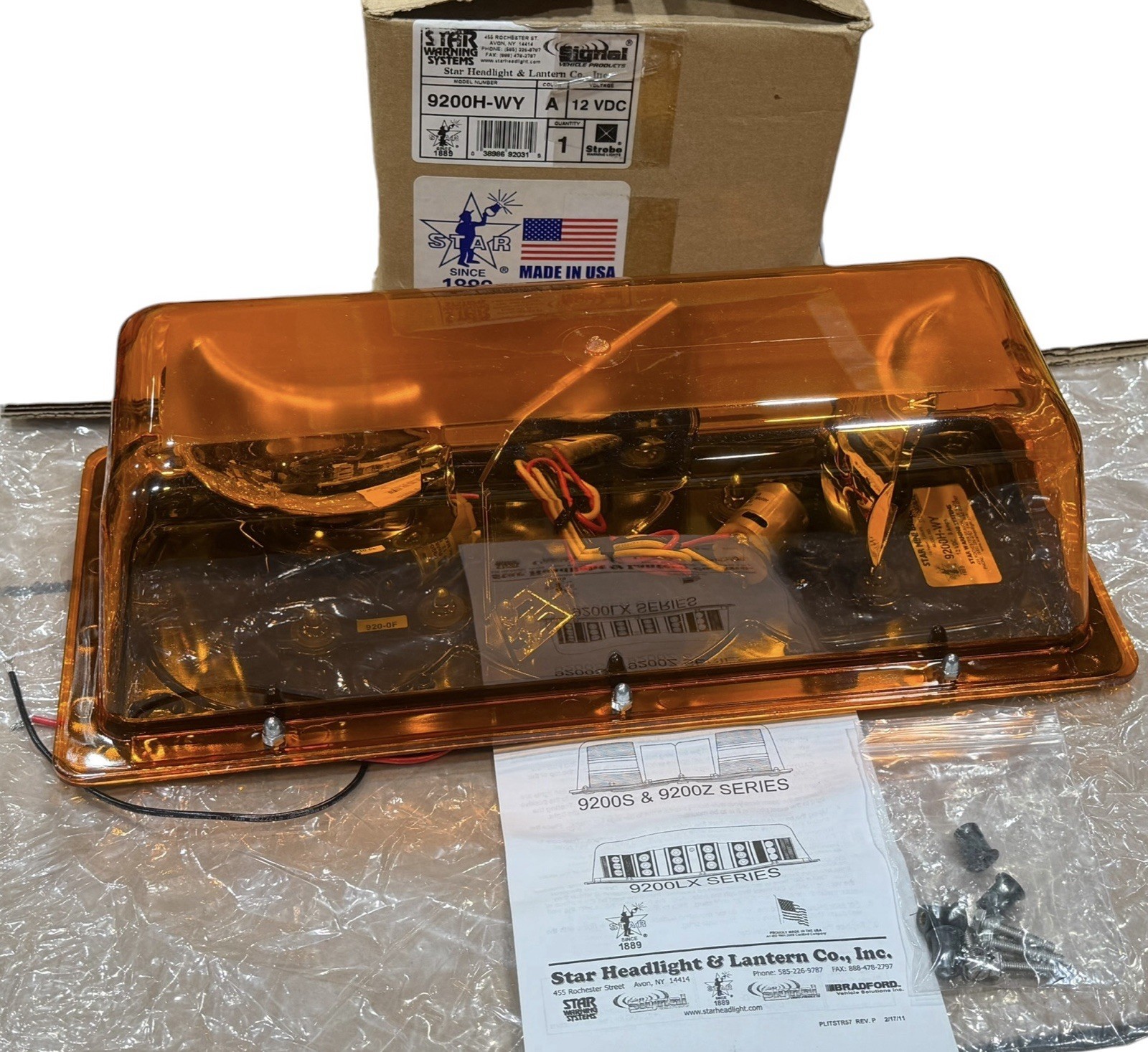 Star Warning System 9200H-WY Amber Roof Dual-Rotator Halogen Mini-Lightbar NOS
