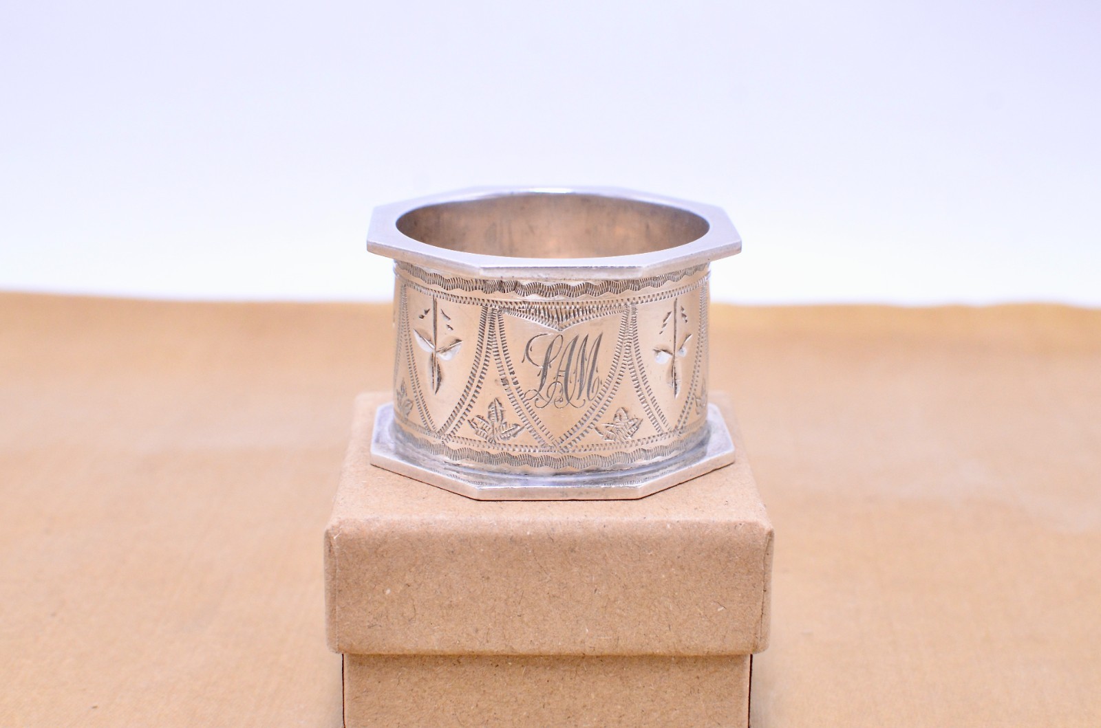 Antique Stokes & Sons Sterling Silver Napkin Ring, Australian Octagonal Engraved