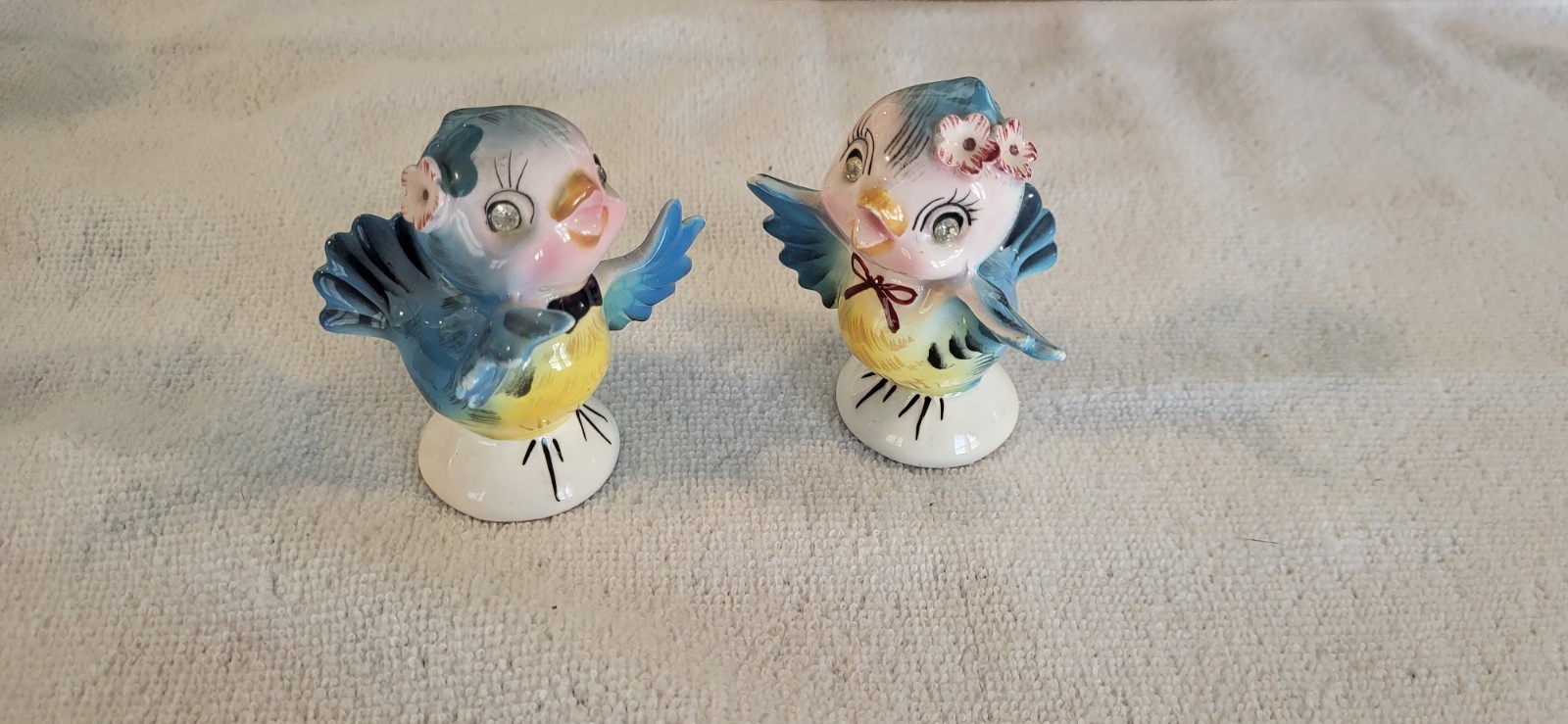Lefton Vintage Mr. Mrs. Bluebird Salt Pepper Shakers with Rhinestone Eyes Lefton Vintage Mr. Mrs. Bluebird Salt Pepper Shakers with Rhinestone Eyes