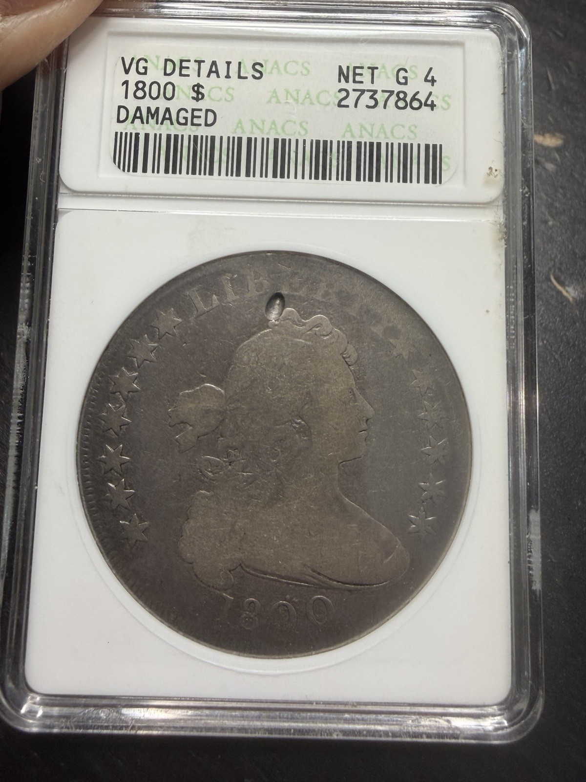 1800 Draped Bust Silver Dollar $1 Coin Dotted Date - ANACS VG Detail Old Holder 1800 Draped Bust Silver Dollar $1 Coin Dotted Date - ANACS VG Detail Old Holder