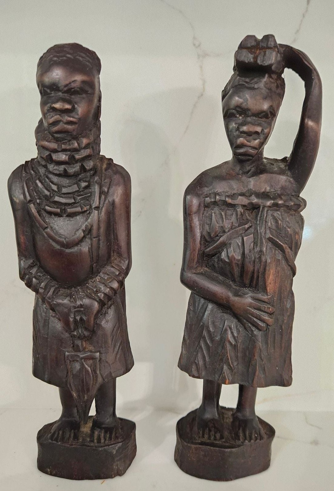 Vintage Hand-Carved African Tribal Statues - Pair of Figurines
