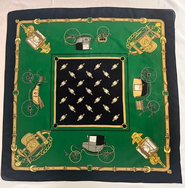 Vintage Italian Equestrian Scarf Green Navy Gold Tan E & J Lawrence Corp Vintage Italian Equestrian Scarf Green Navy Gold Tan E & J Lawrence Corp