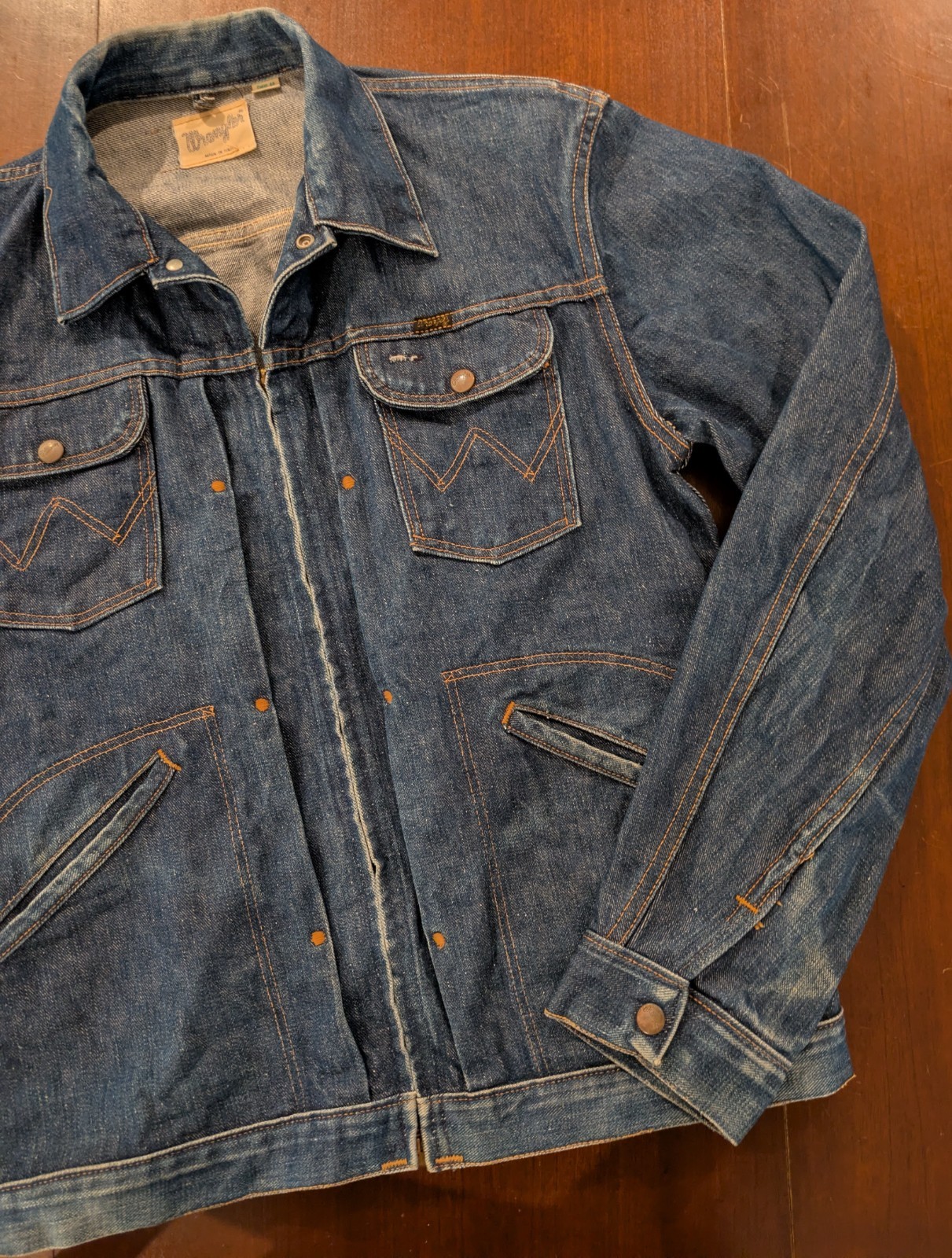 Rare Wrangler VTG Mid 60s Denim Jacket Made in USA 24MJZ CONMAR Zipper 40 Long