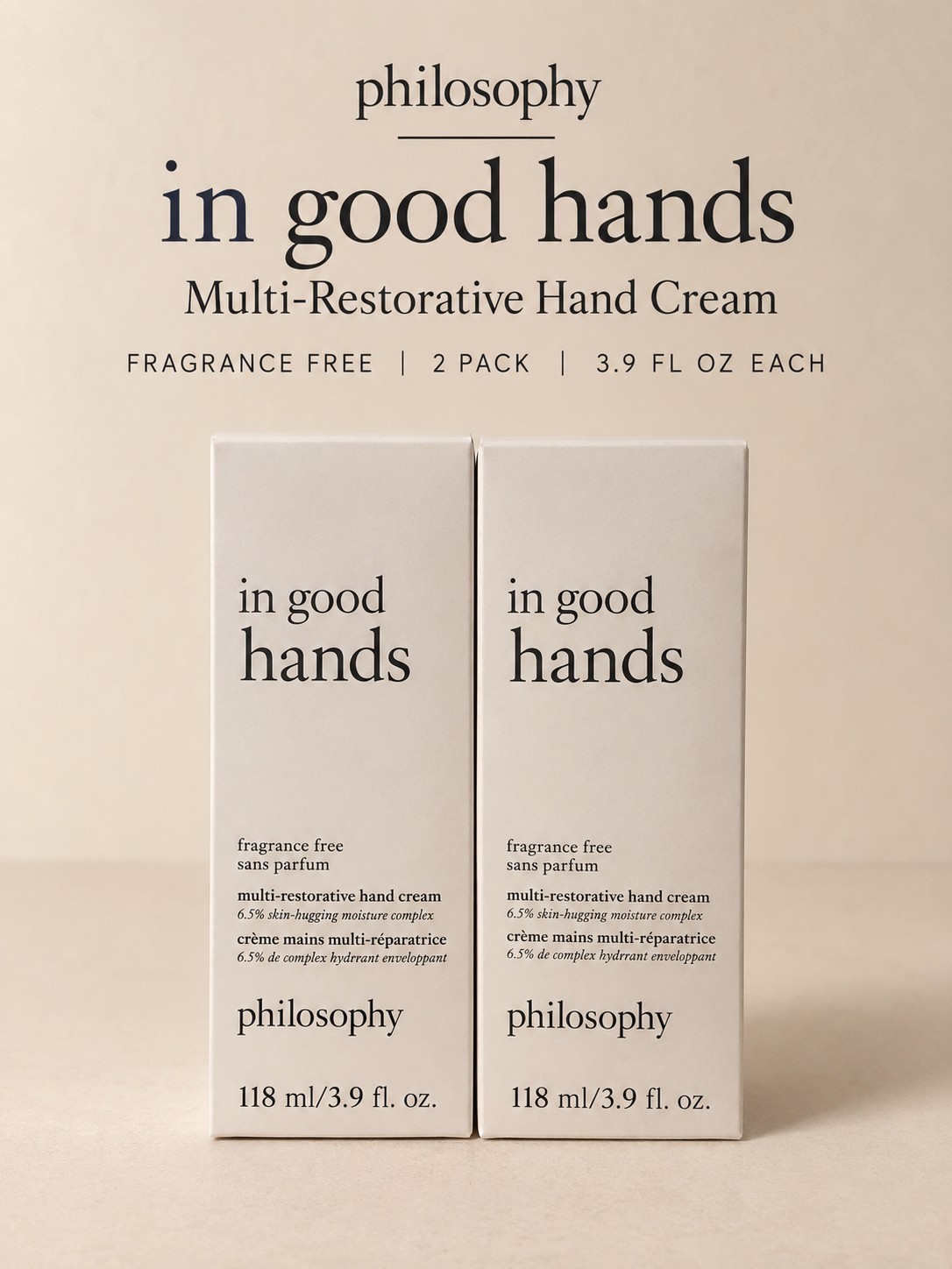 Philosophy In Good Hands Fragrance Free Hand Cream 3.9 oz X2 New in Box