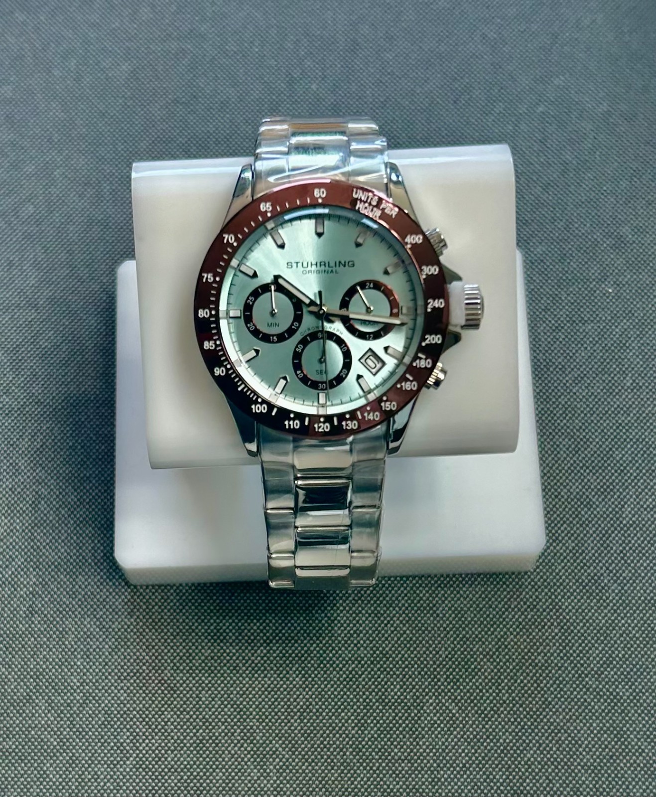 Stuhrling 3960 Ultima ChronoGraph, Ice Blue Dial, With Brown Bezel Brand New