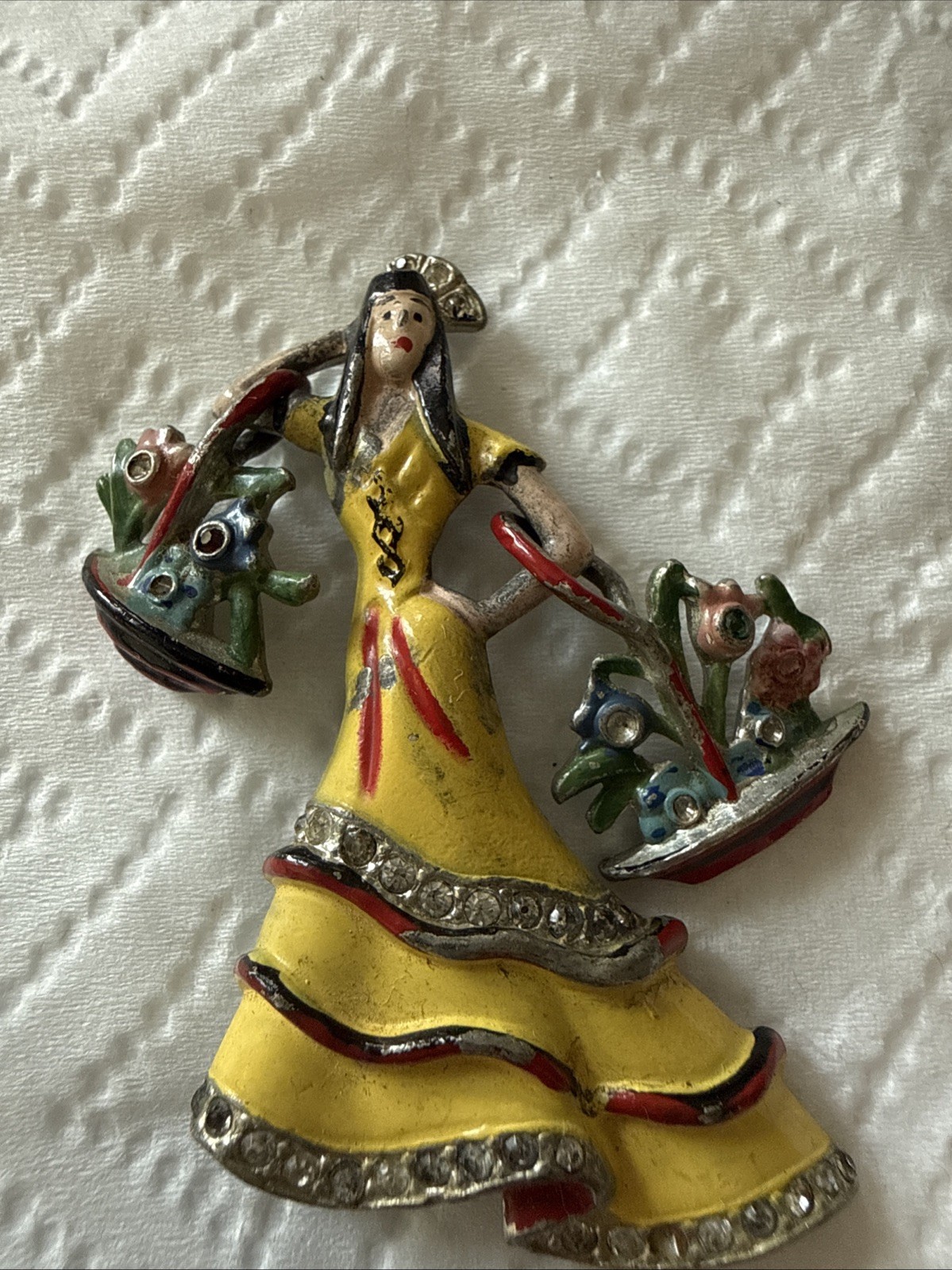 Vintage Flamenco Dancer Rhinestone Enamel Brooch Signed Vintage Flamenco Dancer Rhinestone Enamel Brooch Signed