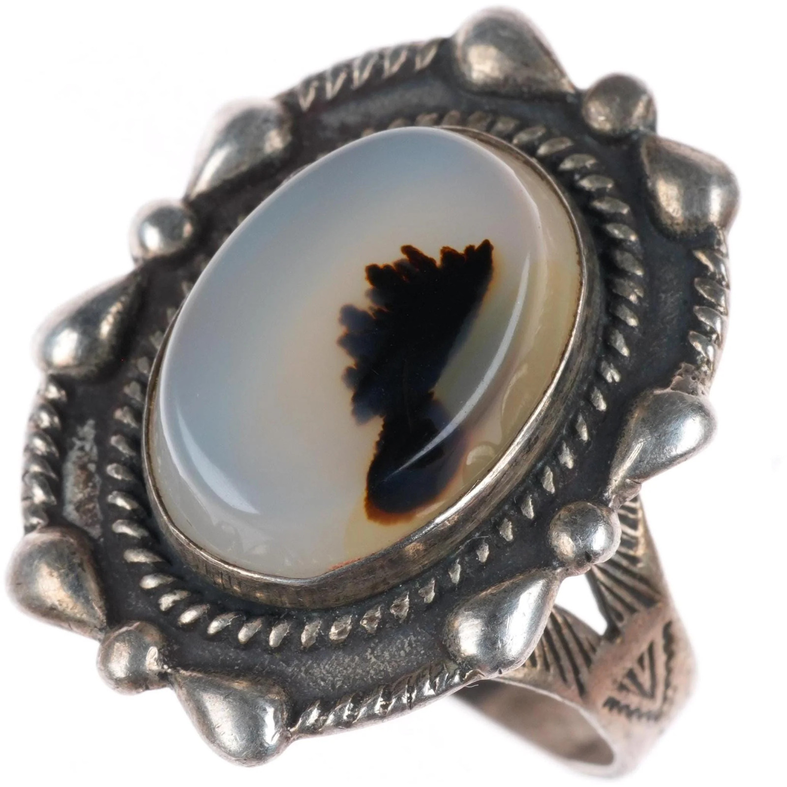 sz9 vintage c1940\'s Navajo Fred Harvey style sterling silver moss agate ring sz9 vintage c1940\'s Navajo Fred Harvey style sterling silver moss agate ring