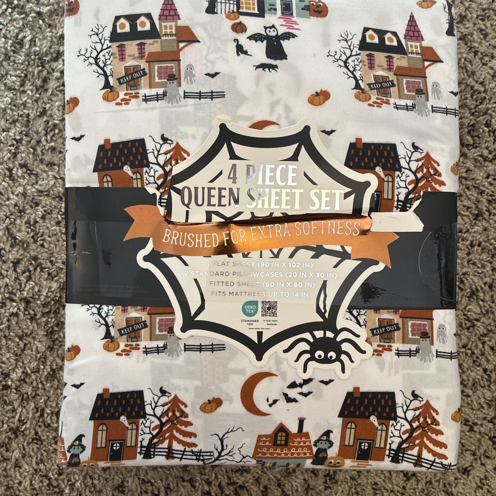 Envogue Queen Size Sheet Set Halloween Town Spooky Haunted Houses Village Envogue Queen Size Sheet Set Halloween Town Spooky Haunted Houses Village