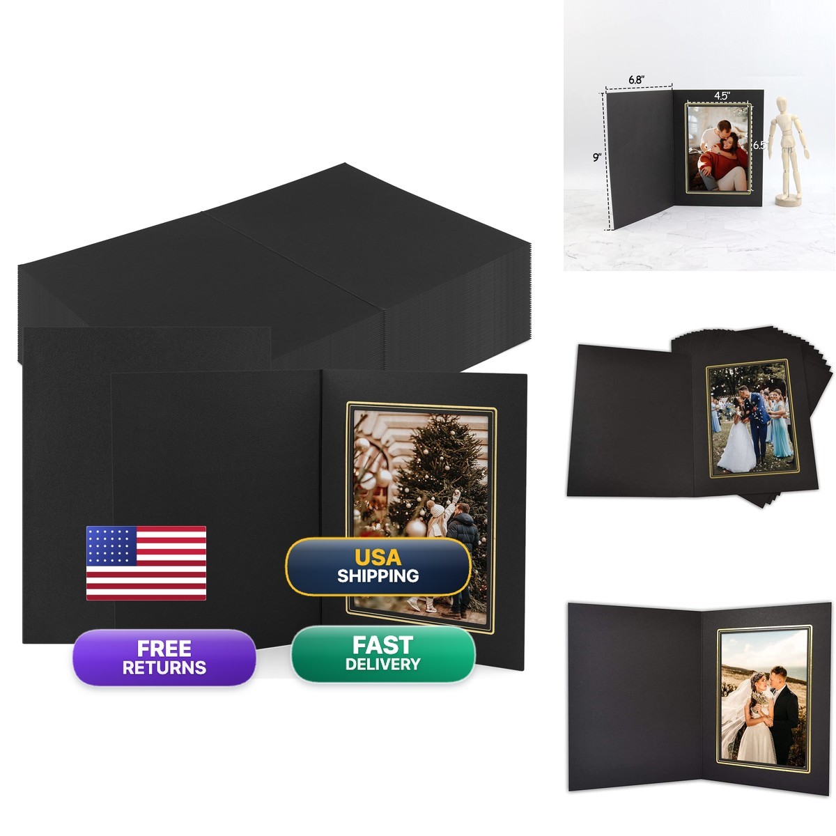 Golden State Art, Pack 50, 5x7 Paper Photo Folders, Cardboard Picture Frames Golden State Art, Pack 50, 5x7 Paper Photo Folders, Cardboard Picture Frames