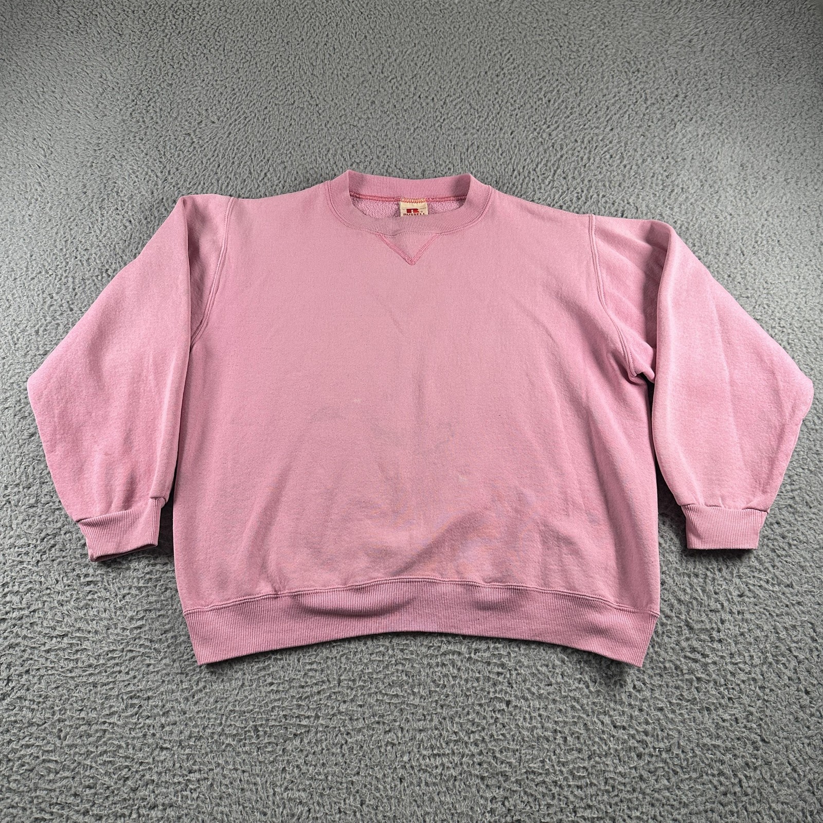 Vintage Russell Sportswear Sweatshirt Womens L Pink Fleece Crewneck USA 70\'s