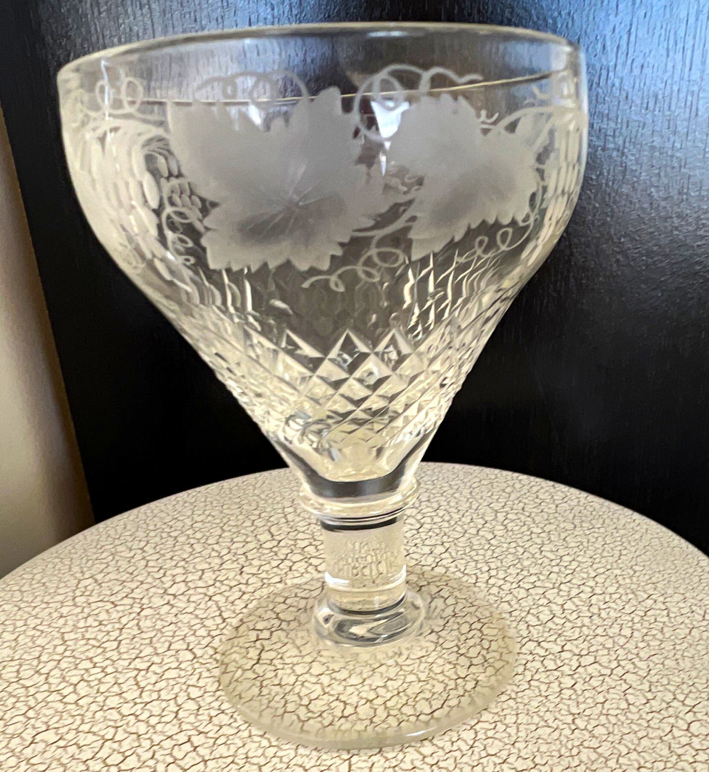 Large 5 antique English Irish cut crystal wine glass Rummer etch grape vine 19c Large 5 antique English Irish cut crystal wine glass Rummer etch grape vine 19c