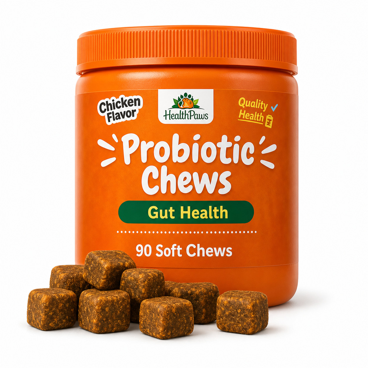 Probiotic Chews for Dogs – Gut & Immune Support – 6 Probiotics – Chicken Flavor