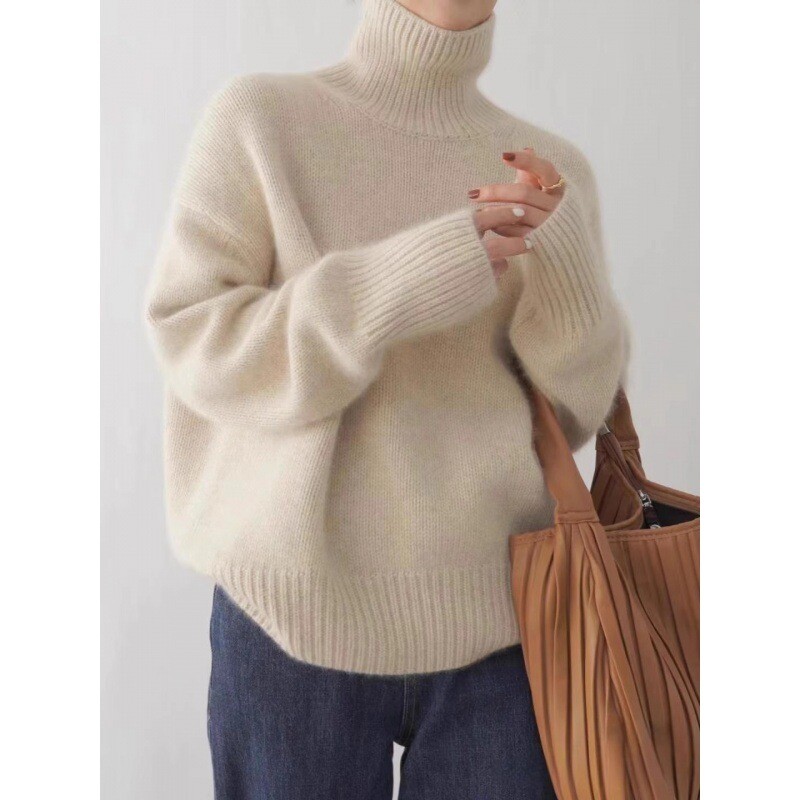 Autumn Thick Cashmere Knitted Sweater Women High Neck Knitted Warm Loose Sweater Autumn Thick Cashmere Knitted Sweater Women High Neck Knitted Warm Loose Sweater