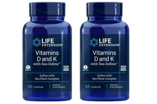 Life Extension Vitamins D and K with Sea-Iodine Supplement 60 Capsules X 2 Pack