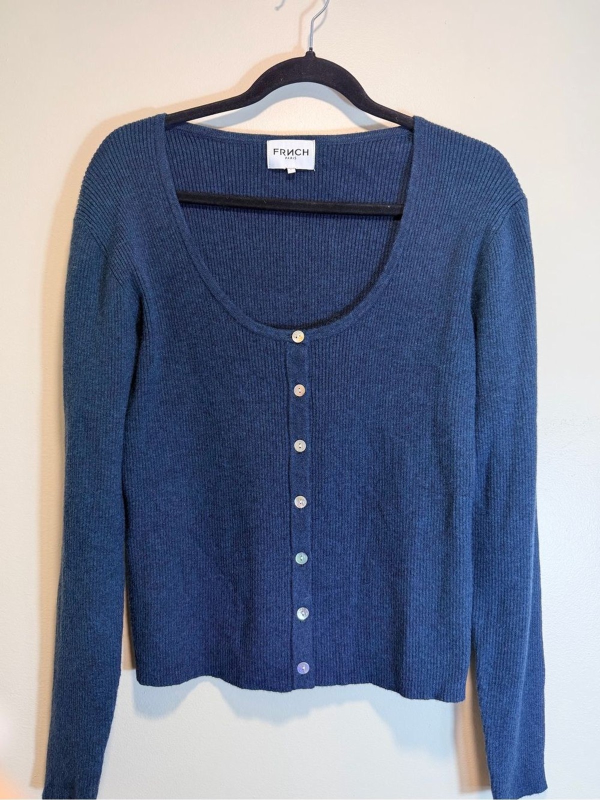 L FRNCH Paris Navy Blue Ribbed Knit Sweater Cardigan with Buttons