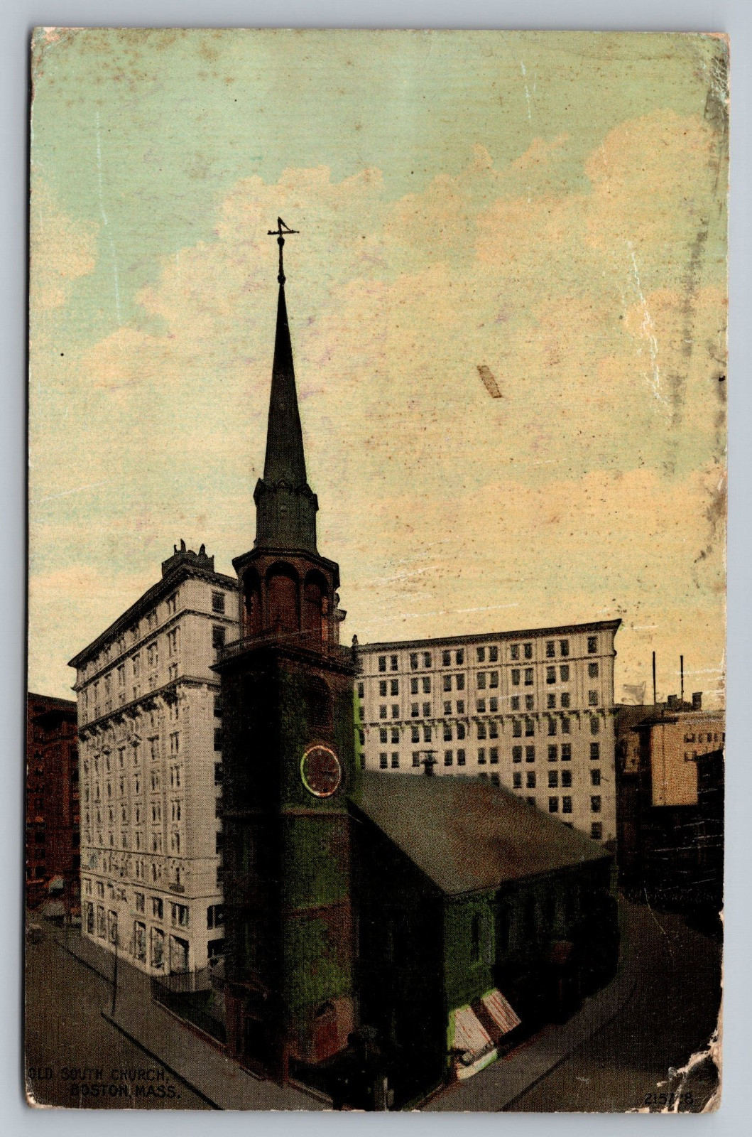 1915 Old South Church Boston Massachusetts MA Street View Vintage Postcard