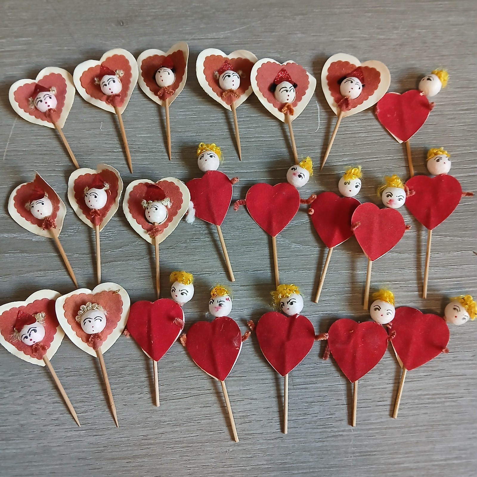 Rare Vintage VALENTINE Pixie Cake Topper Pick Cotton Spun Japan Huge Lot Of 22 Rare Vintage VALENTINE Pixie Cake Topper Pick Cotton Spun Japan Huge Lot Of 22