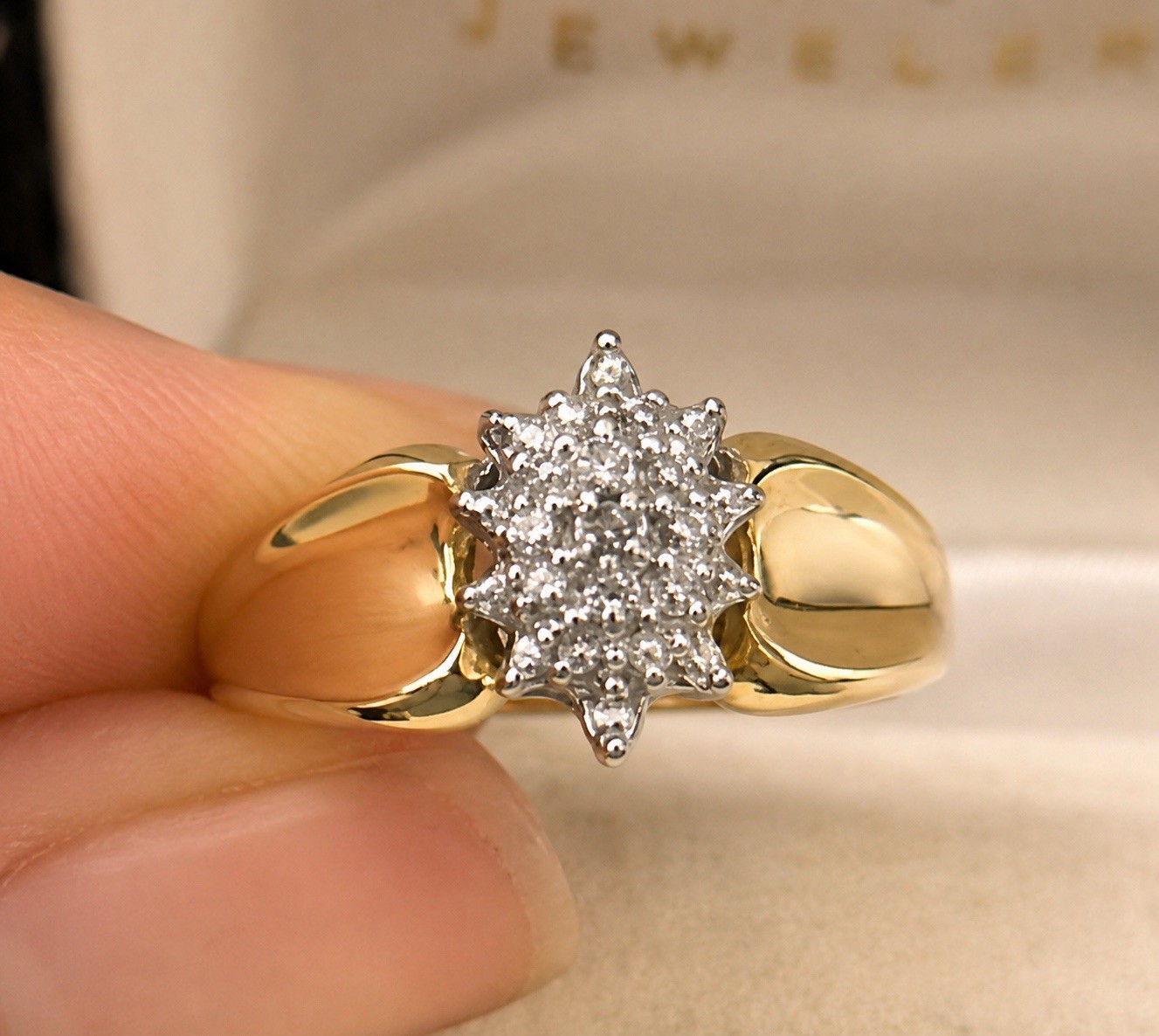 Vintage 10K Yellow Gold Three Diamond Illusion Ring Kays Jewelers Size 4.5
