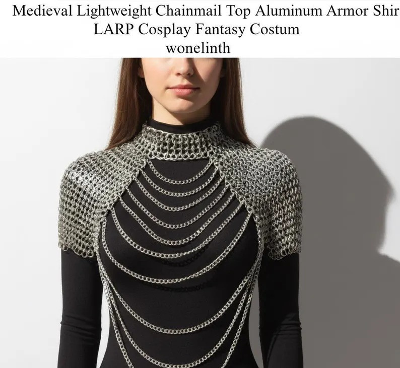 Women’s Medieval Chainmail Armor Shirt Aluminum LARP Costume Tunic Fancy Dress