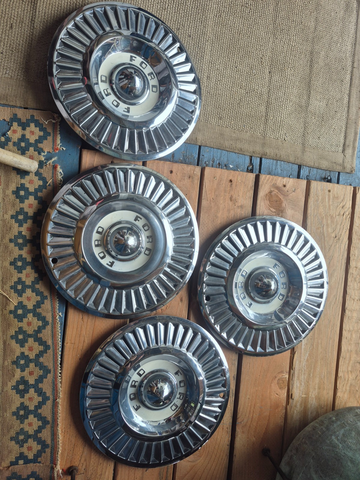 Vintage 1957 Ford Fairlane Thunderbird Chrome Hubcaps Vintage 1957 Ford Fairlane Thunderbird Chrome Hubcaps