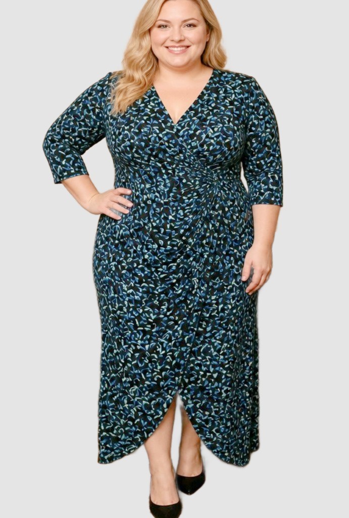 TORRID Plus Size 22 2X Maxi Ruched Black/Teal Dress