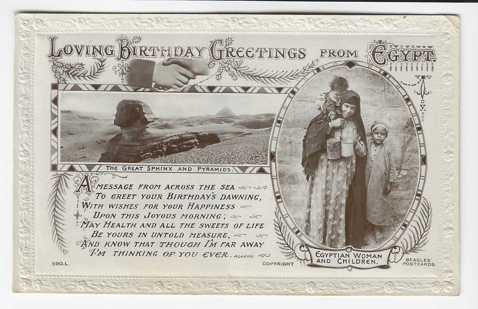 1917 Egypt Loving Birthday Greetings RPPC Real Photo Postcard -Sphinx & Pyramids