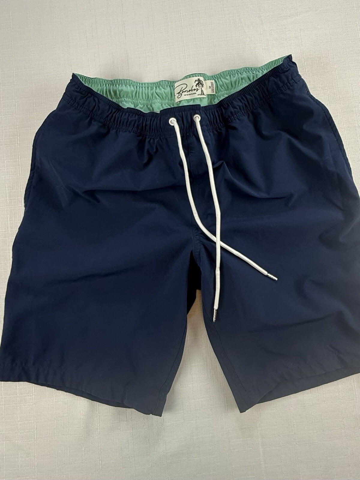Bonobos Swim Trunks Mens Medium Navy Mint Green Lined Drawstring Beach Shorts