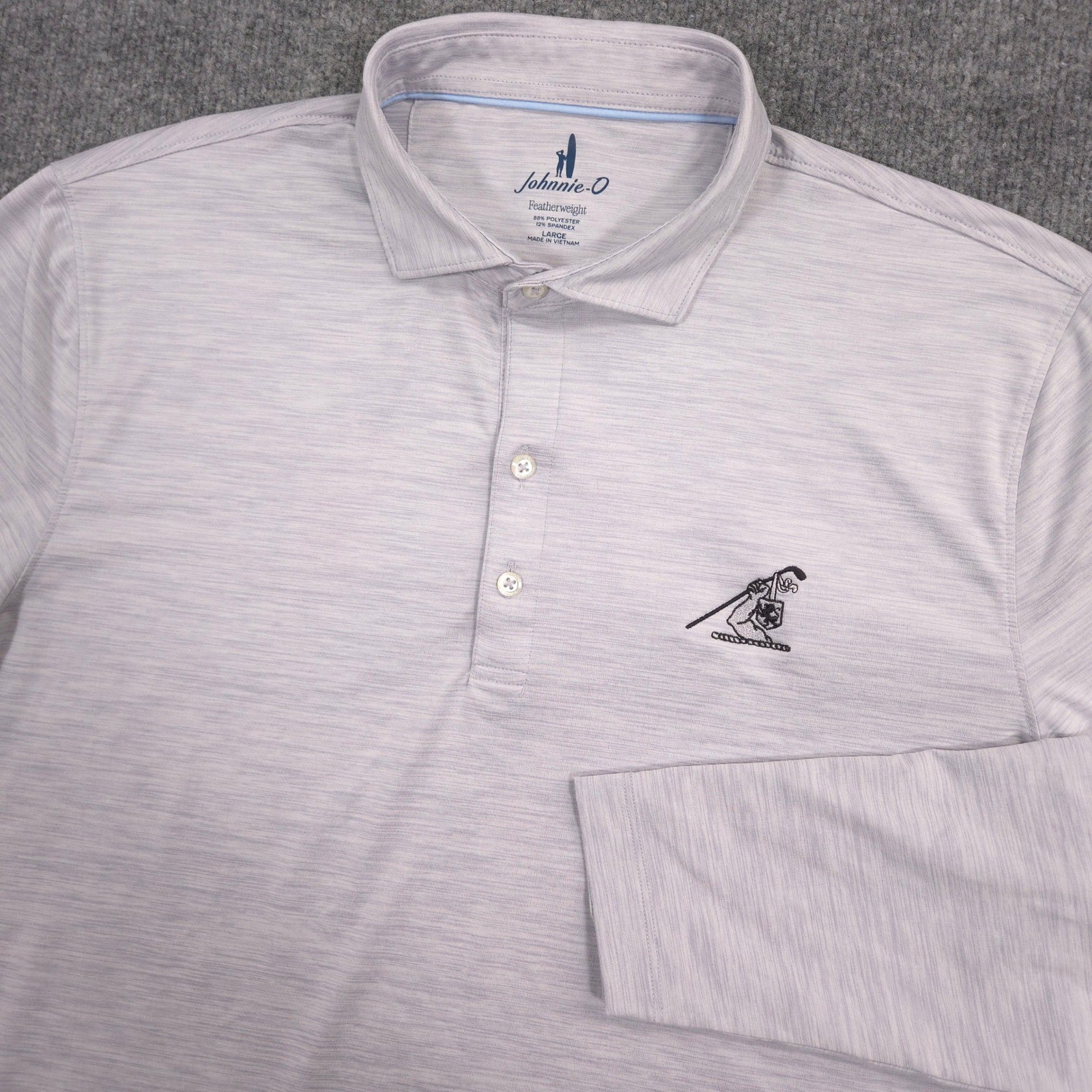 Johnnie O Featherweight Swing Polo Shirt Mens L Light Gray Heather Midland Hills