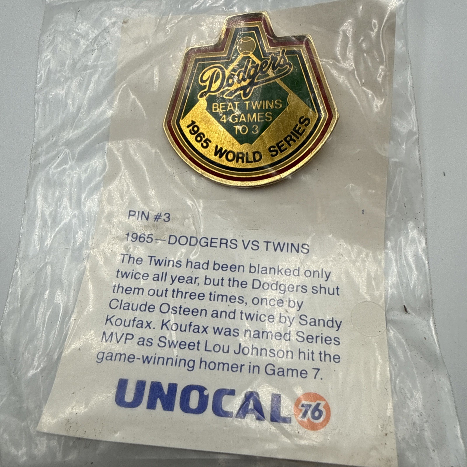 Vintage LA Dodgers 1965 World Series Anniversary Pin 100th Anniversary 1989-1990