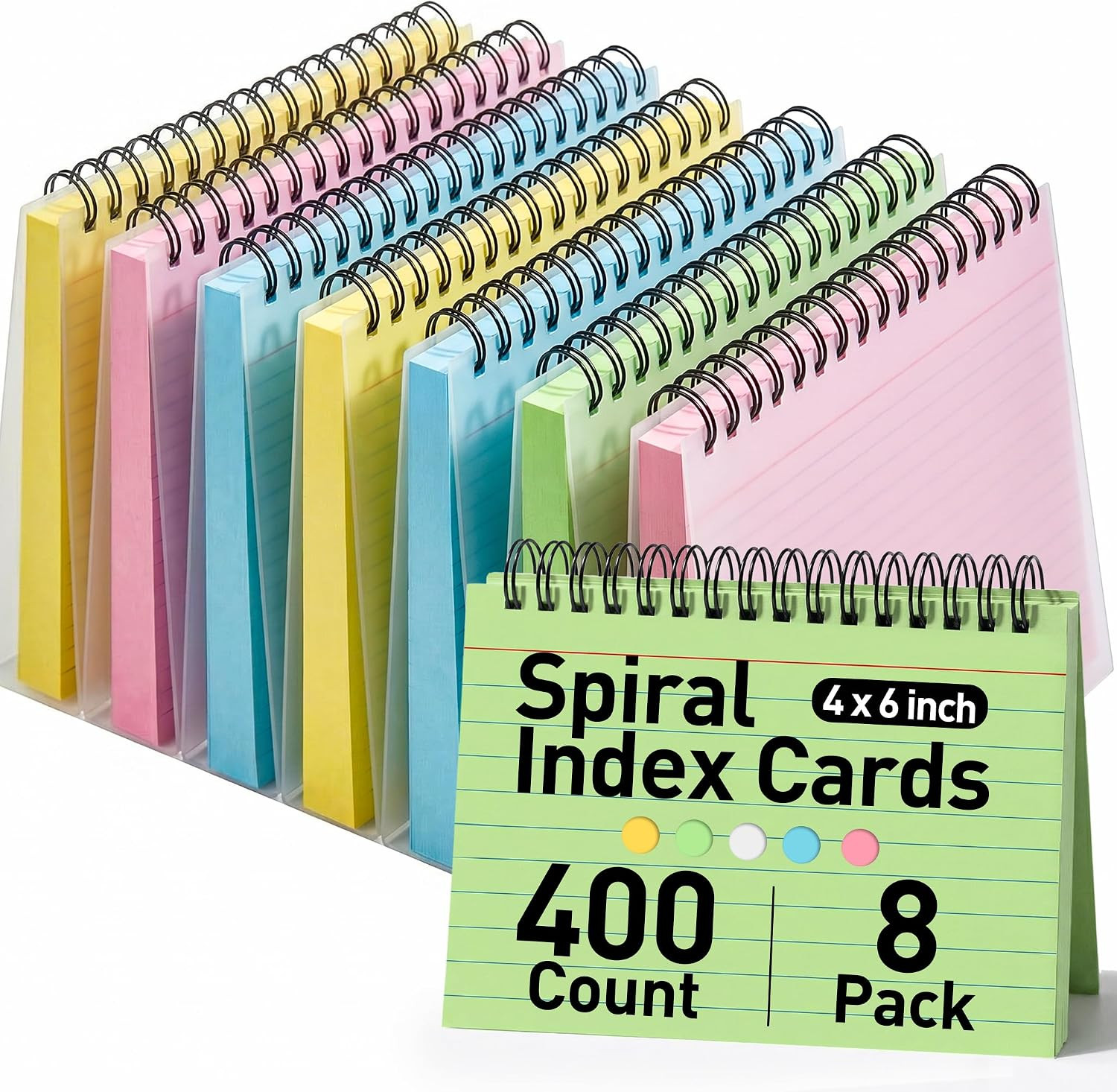 Koogel 400PCS Index Cards with Rings, 4X6 Colored Ruled Flash Cards Koogel 400PCS Index Cards with Rings, 4X6 Colored Ruled Flash Cards