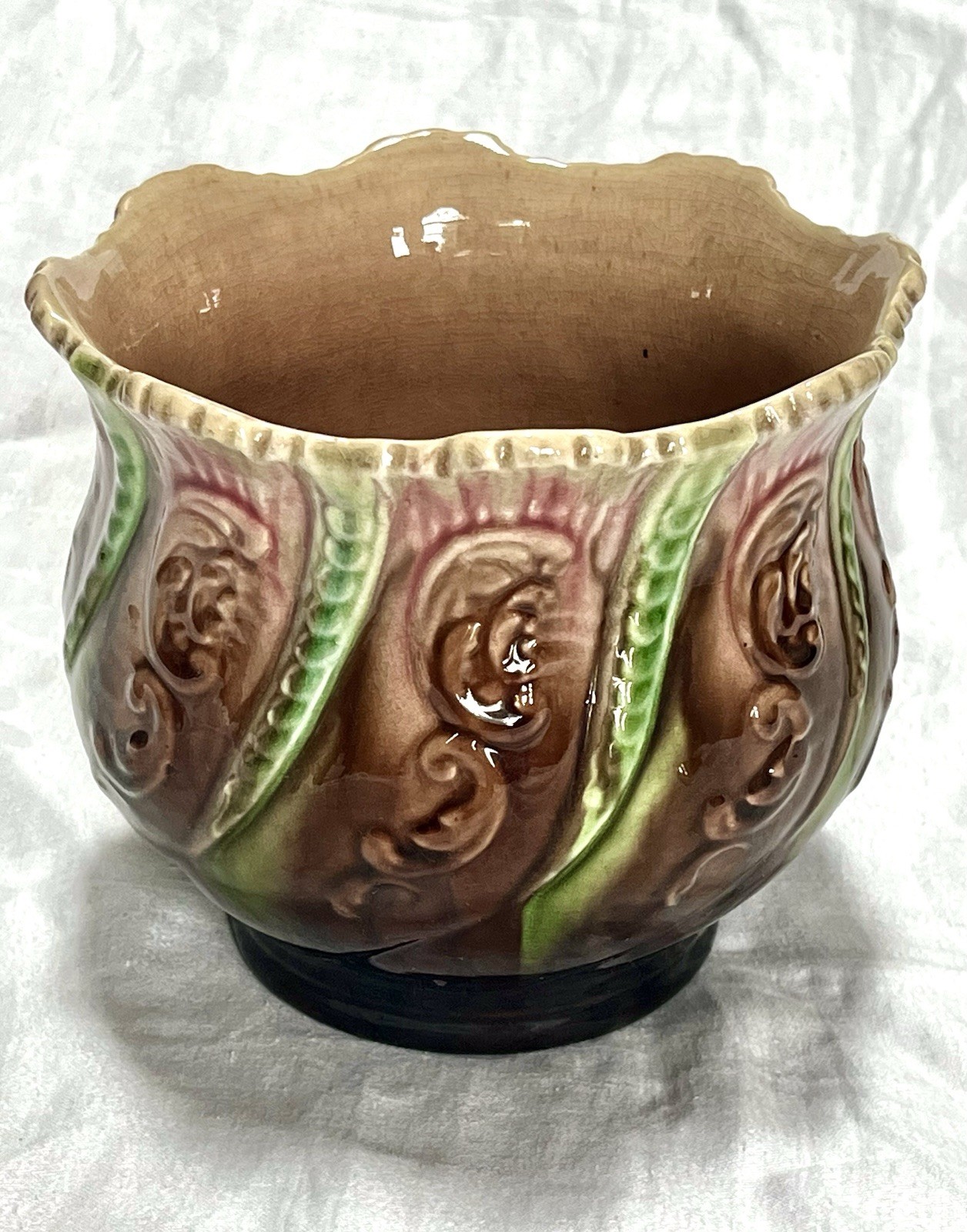 Rare Early Roseville Pottery Blended Majolica Jardiniere 407 Pink Green Planter