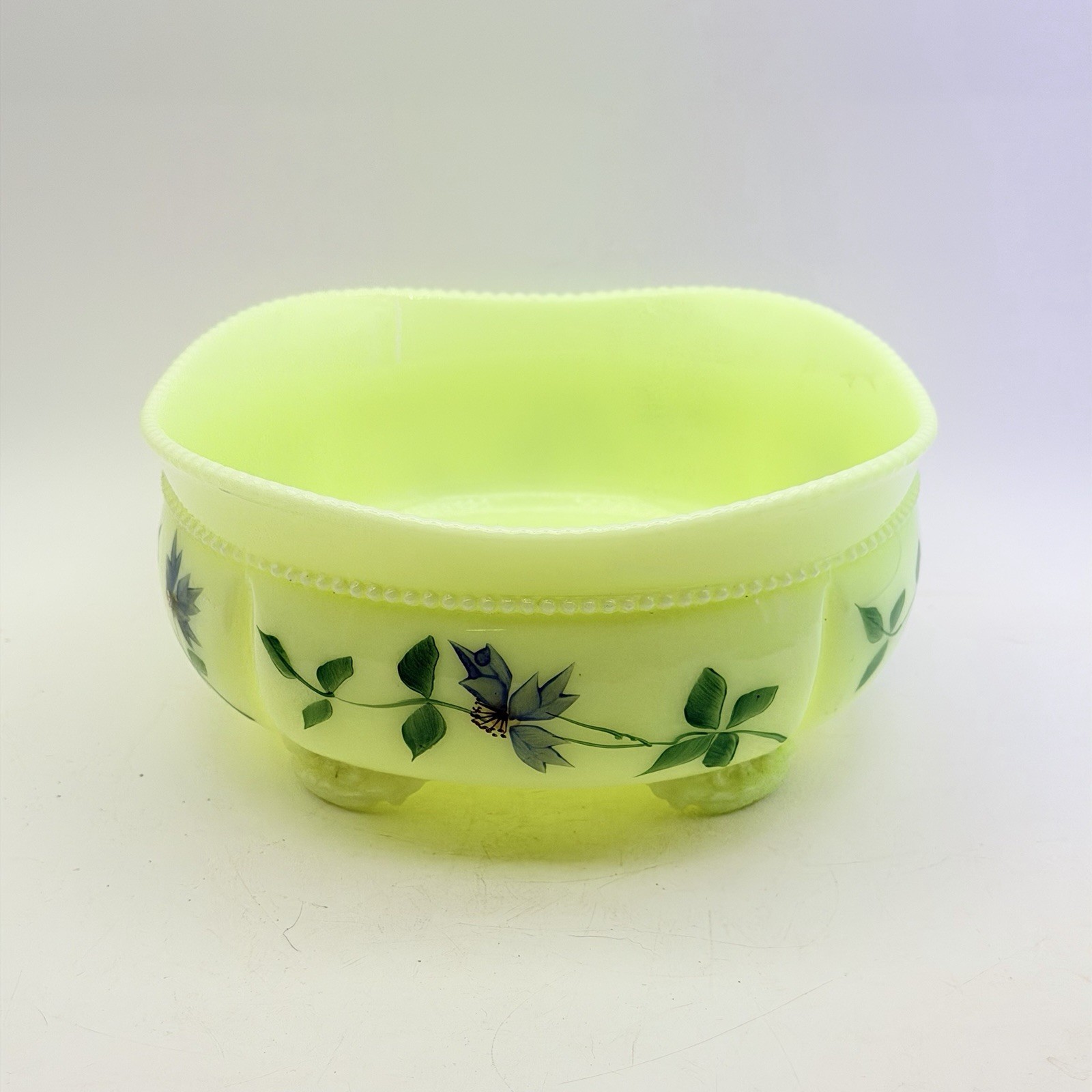 Antique Tarentum Georgia Gem Master Berry Bowl Custard Uranium Glass Hand Paint Antique Tarentum Georgia Gem Master Berry Bowl Custard Uranium Glass Hand Paint